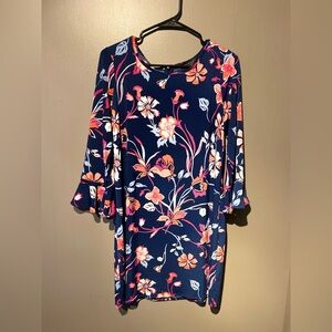 Laundry By Shelli Segal Blue Floral  dress with flare sleeves Size Medium